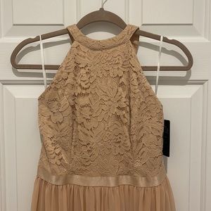 Dressystar long champagne colored gown, size medium.